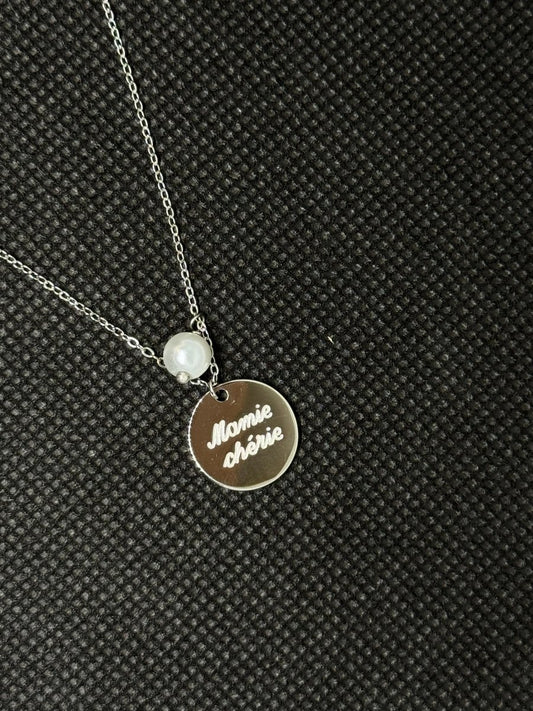 Collier argenté “Mamie chérie” avec perle - C MON DRESSING