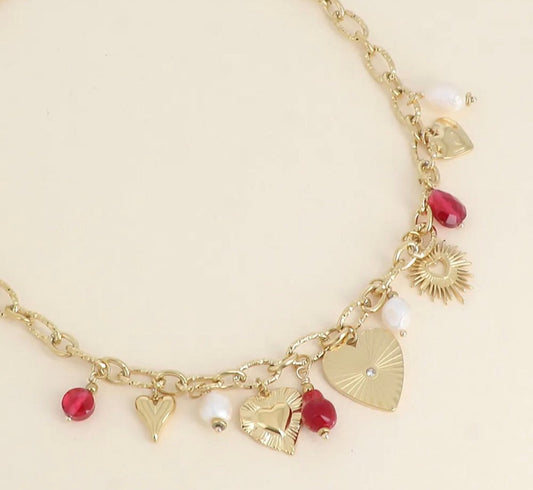 Collier cœur avec perle d’eau en acier inoxydable – 40 + 5 cm
