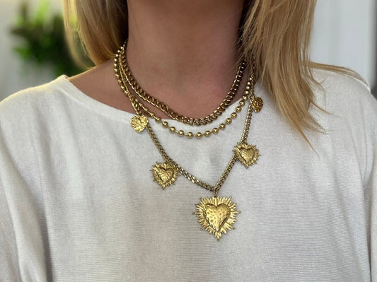 Collier doré multi - rang avec cœur - C MON DRESSING