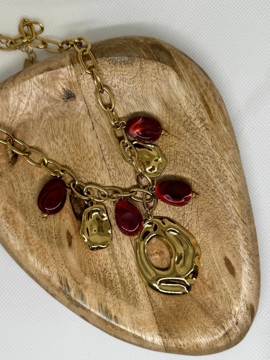 Collier maille breloques bordeaux doré - C MON DRESSING
