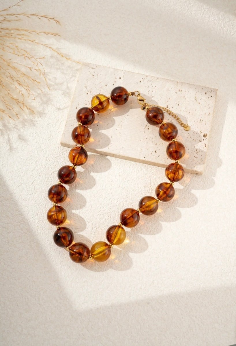 Collier perles résine colorées marbrées brun - C MON DRESSING
