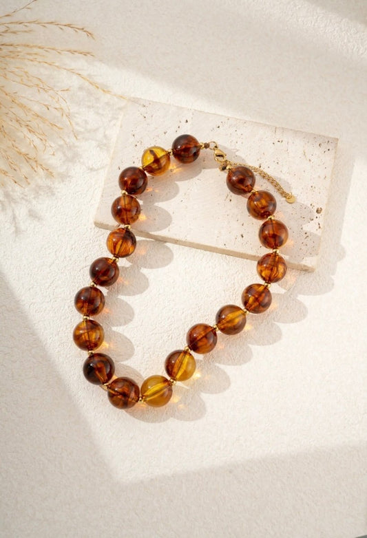 Collier perles résine colorées marbrées brun - C MON DRESSING