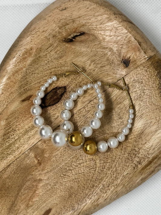 Créoles dorées en acier inoxydable avec perle - C MON DRESSING