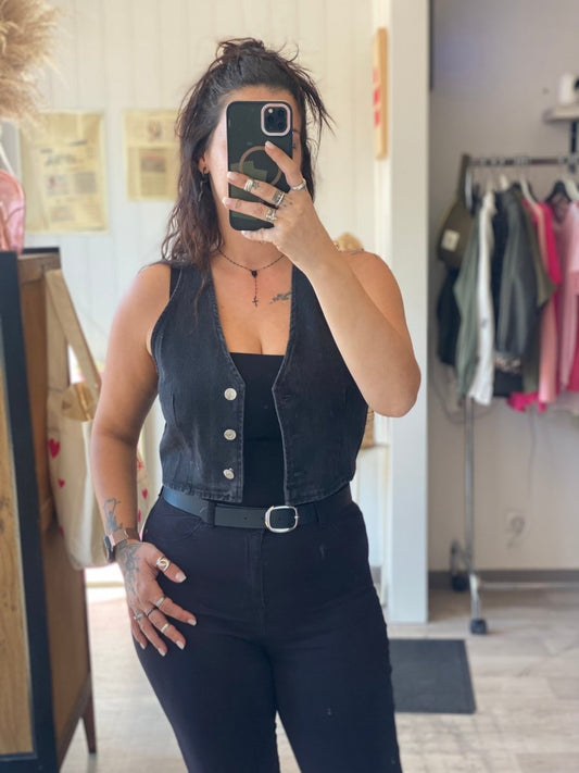 Gilet barmaid en jean noir – Du S au L - C MON DRESSING