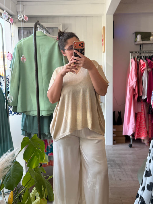 Tee-shirt en lurex beige - Taille unique 36-48