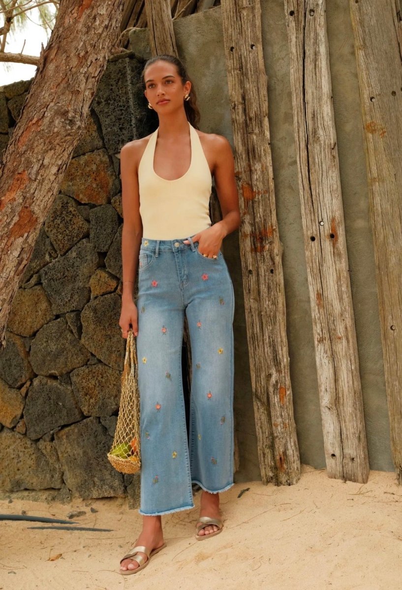 Jean Wide leg broderie fleurs - Du 36 au 44 - Maison Onado - C MON DRESSING