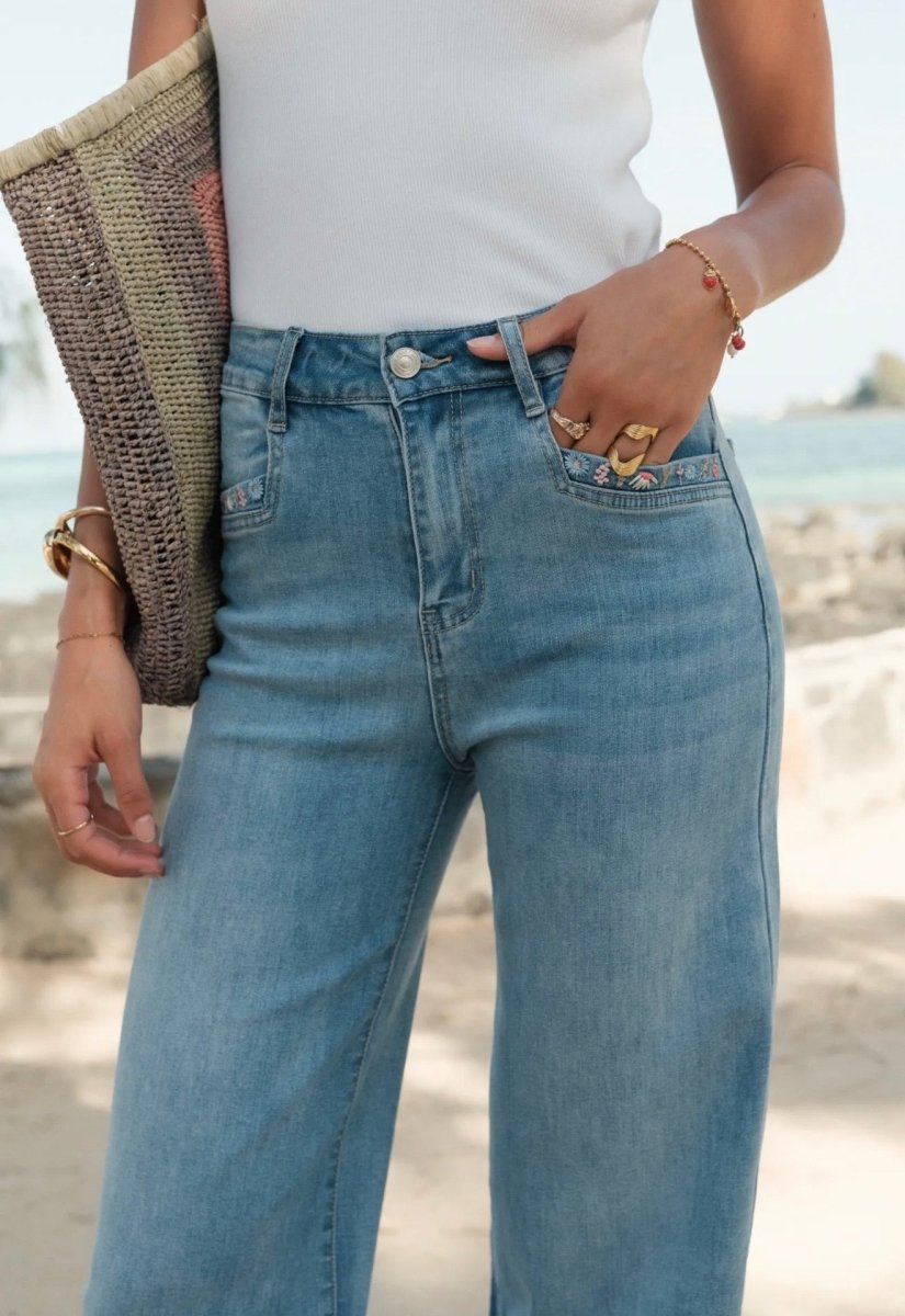 Jean Wide leg broderie fleurs - Du 36 au 44 - Maison Onado - C MON DRESSING