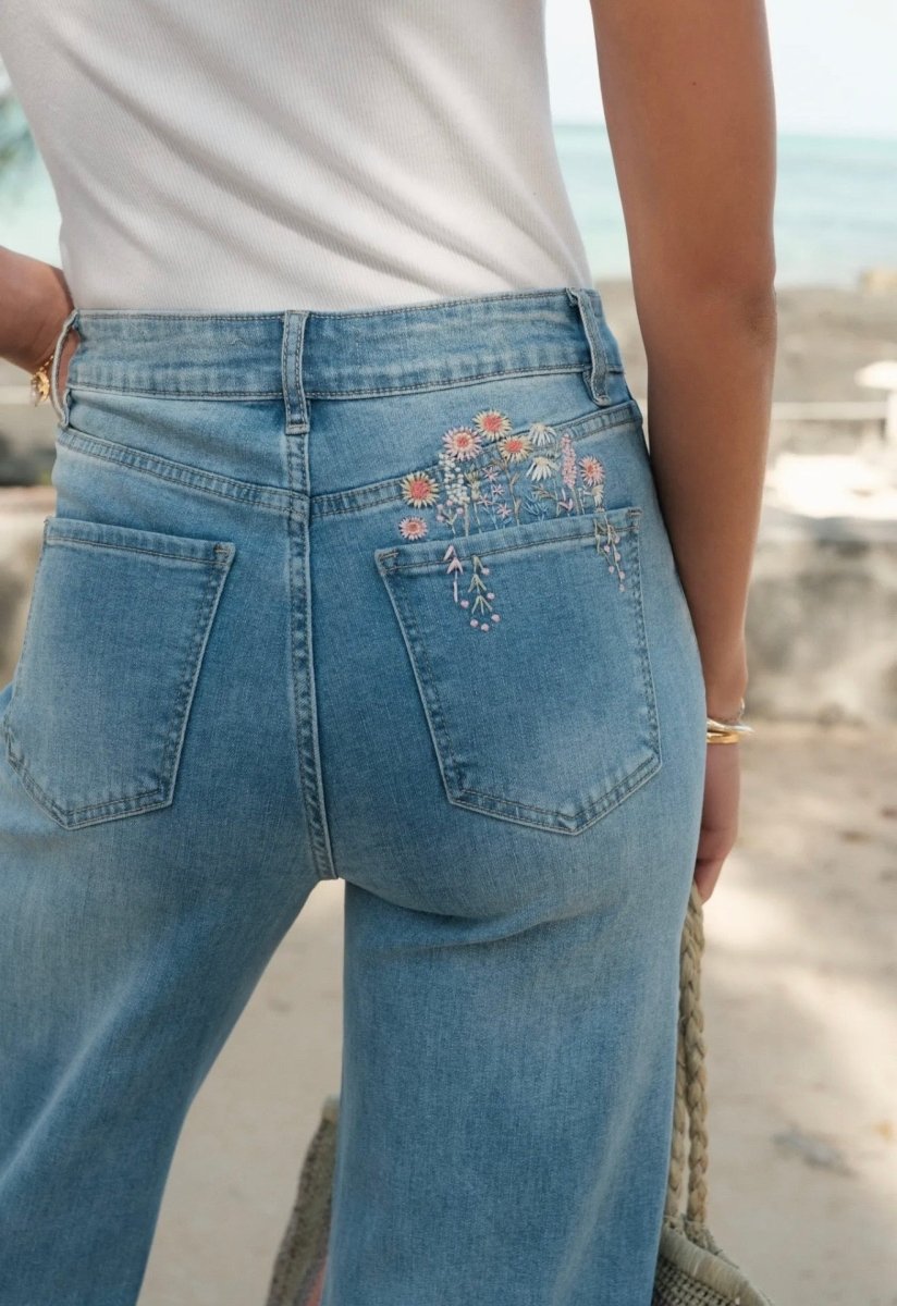 Jean Wide leg broderie fleurs - Du 36 au 44 - Maison Onado - C MON DRESSING