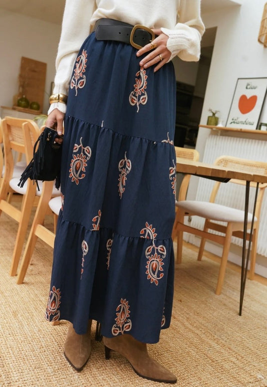 Jupe bleu marine à motif - Taille S/M et M/L - C MON DRESSING