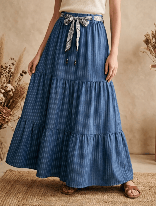 Jupe longue effet jean rayé foncé – Taille unique 36 - 46 - C MON DRESSING