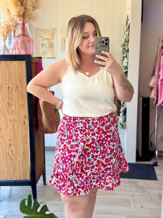 Jupe - short fleurie rouge du L - 4XL - C MON DRESSING