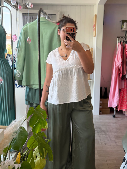 Pantalon magique kaki effet satin - Taille unique 36-48