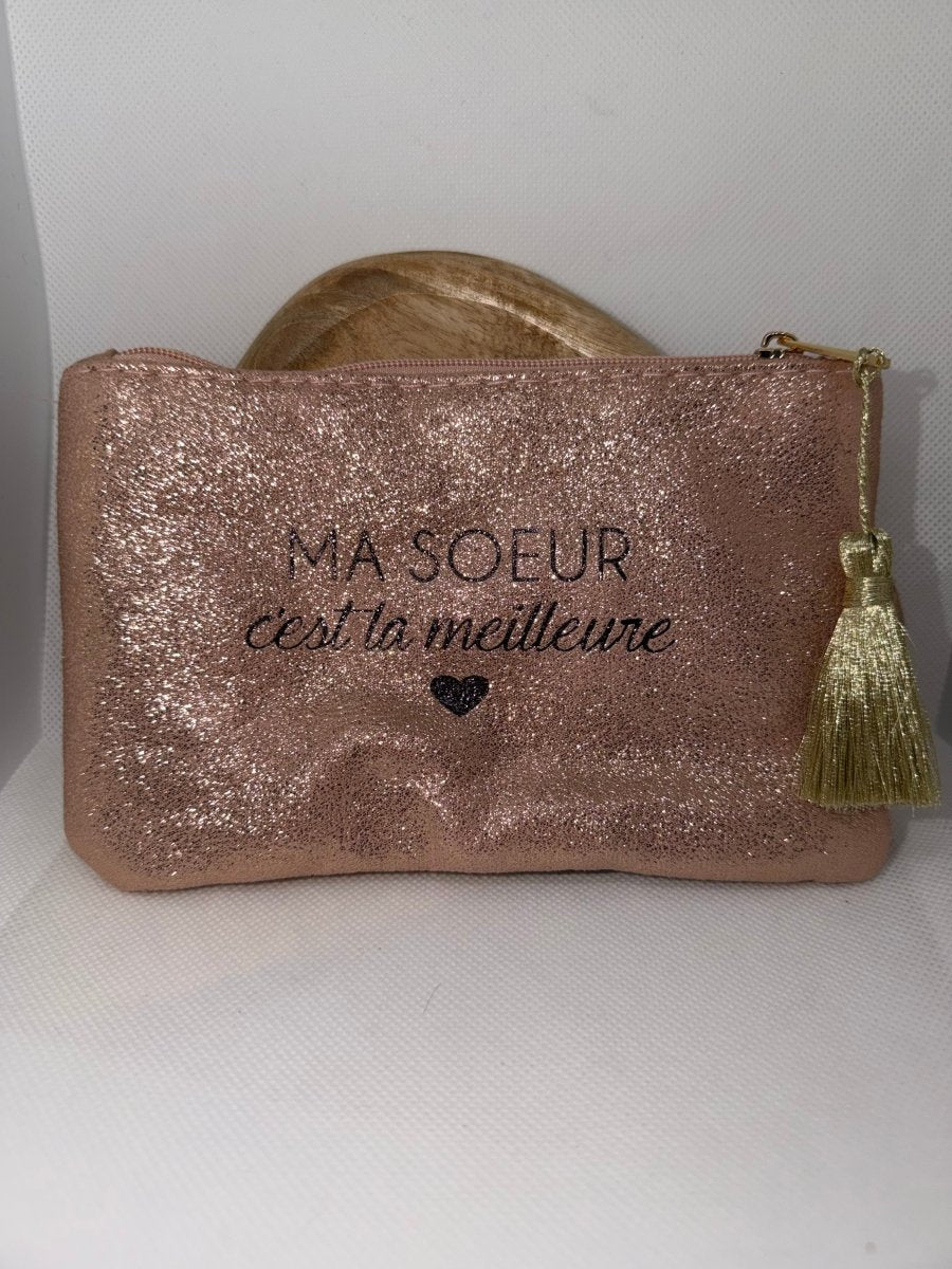 Pochette brillante rose “Ma soeur c'est la meilleure" – 10.5 × 17 cm - C MON DRESSING