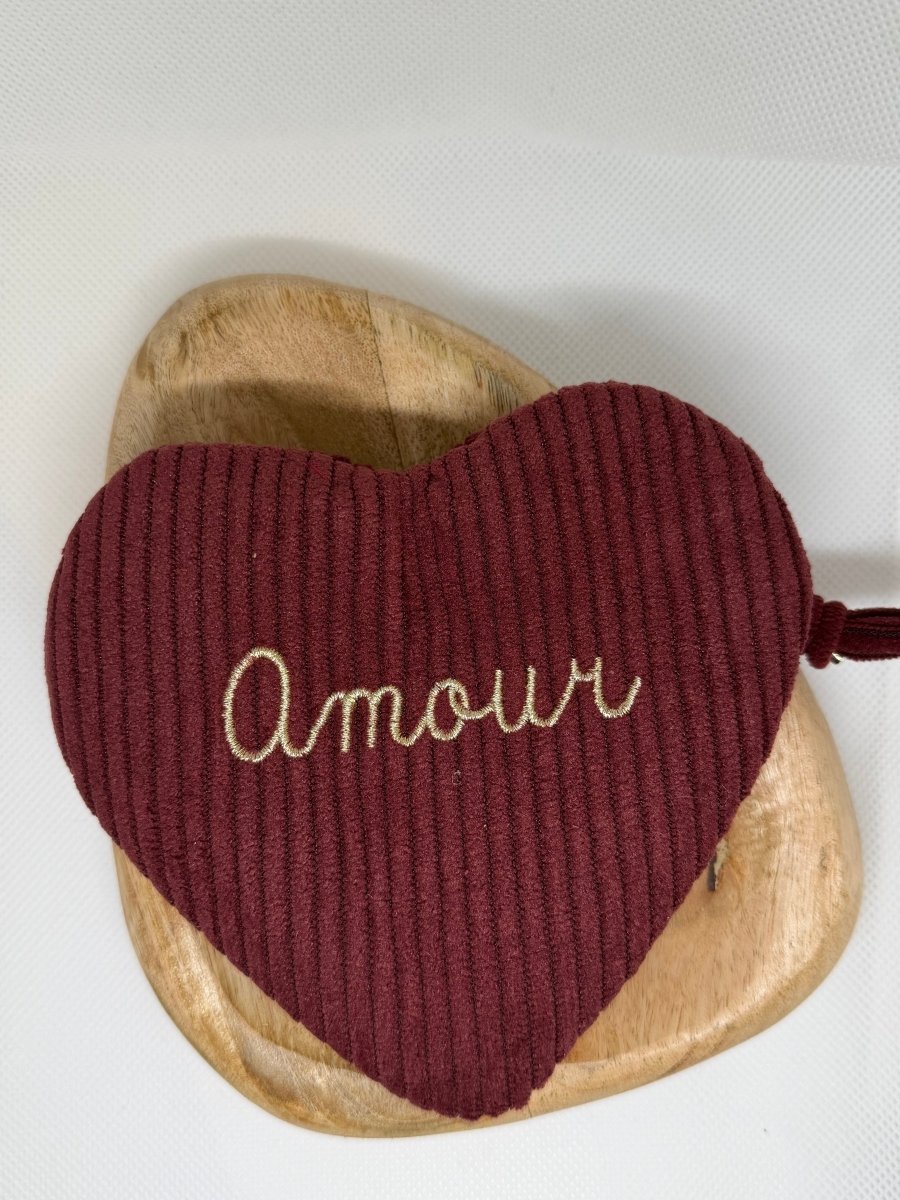 Pochette cœur “Amour” bordeaux – Velours côtelé - C MON DRESSING