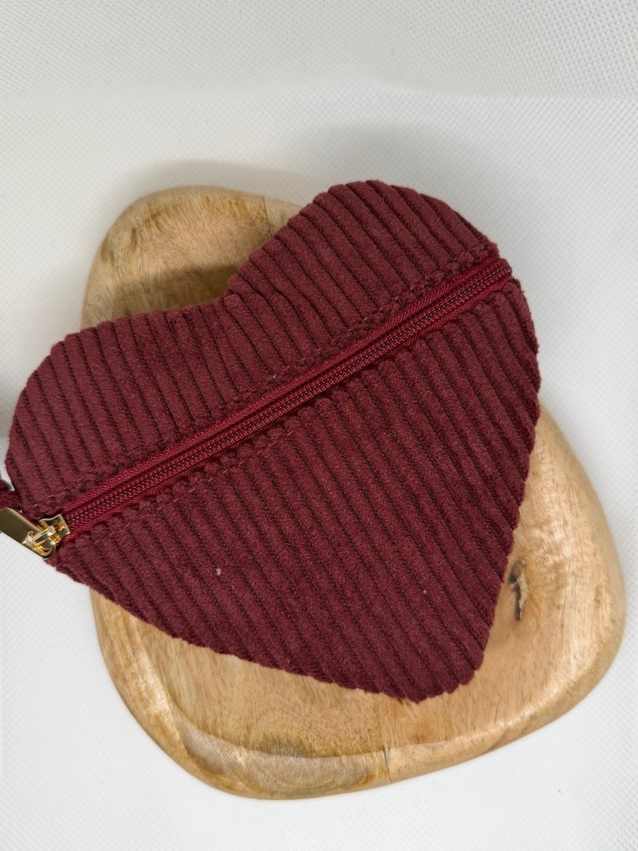 Pochette cœur “Amour” bordeaux – Velours côtelé - C MON DRESSING
