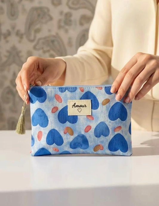 Pochette cœurs "Amour" bleu - 14x20 cm - C MON DRESSING