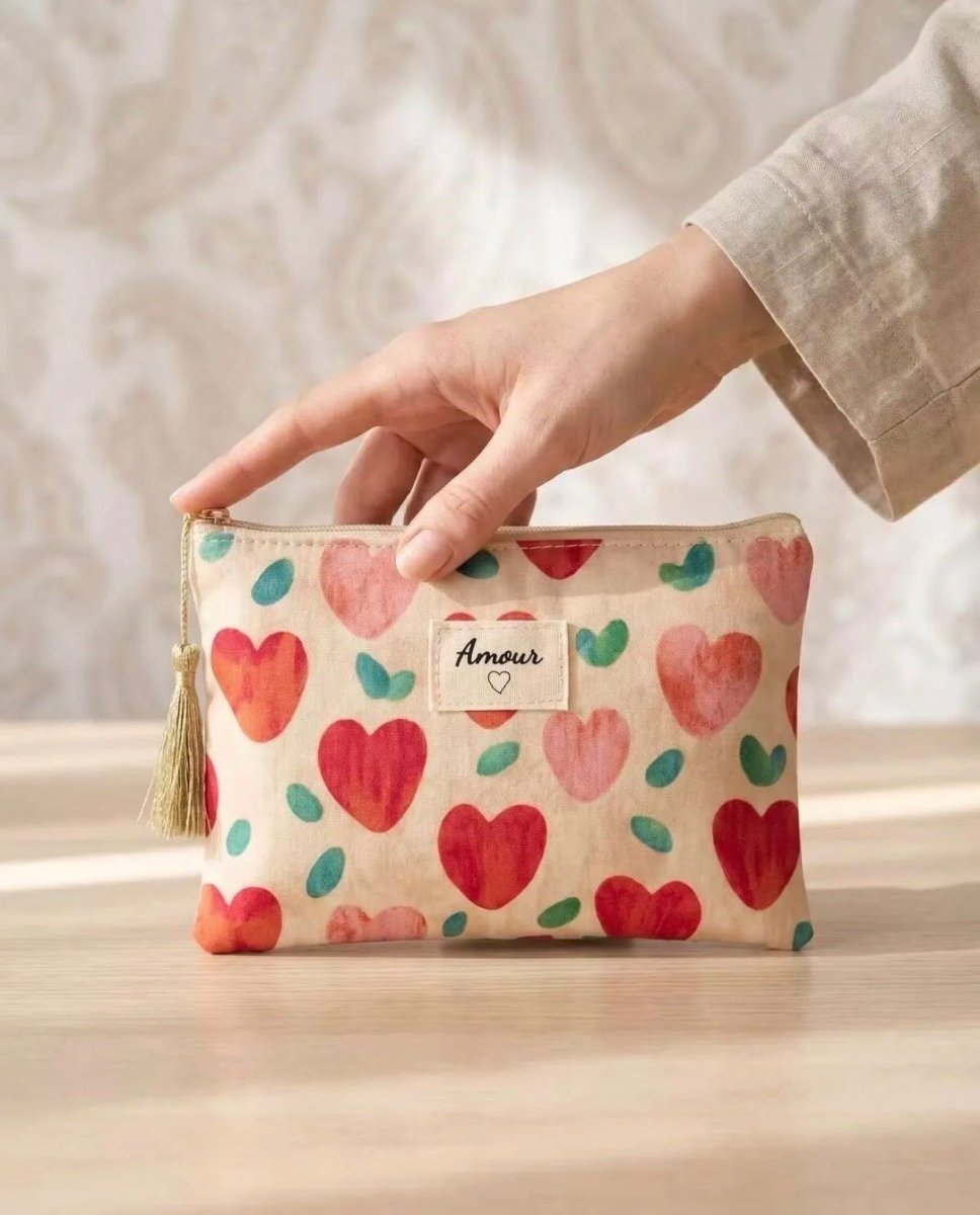 Pochette cœurs "Amour" rouge orange - 14x20 cm - C MON DRESSING