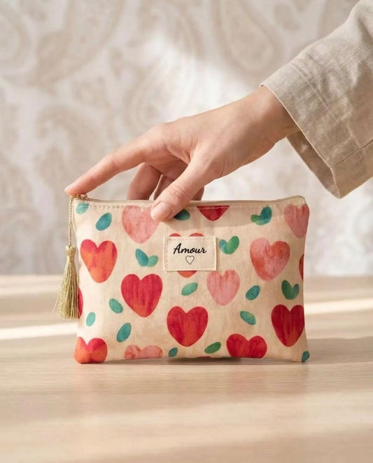 Pochette cœurs "Amour" rouge orange - 14x20 cm - C MON DRESSING