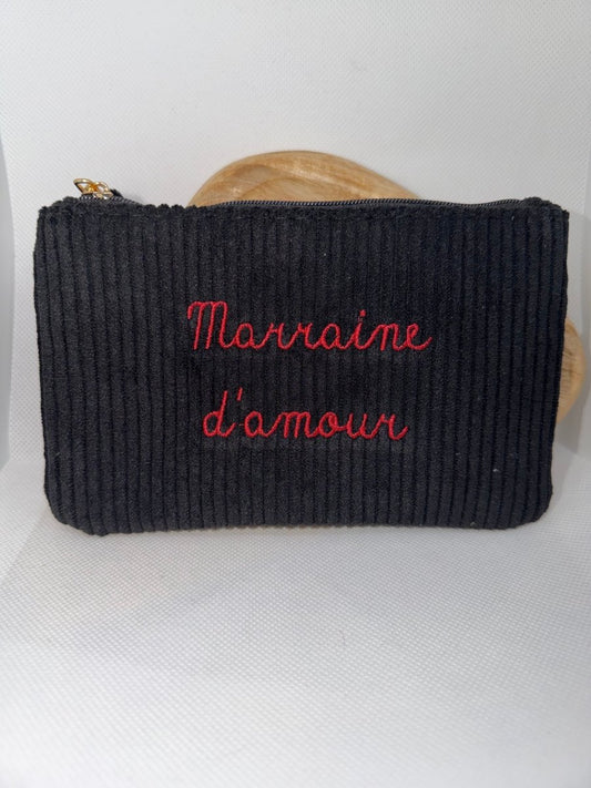 Pochette côtelé bleu marine “Marraine d'amour" – 10.5 × 17 cm - C MON DRESSING