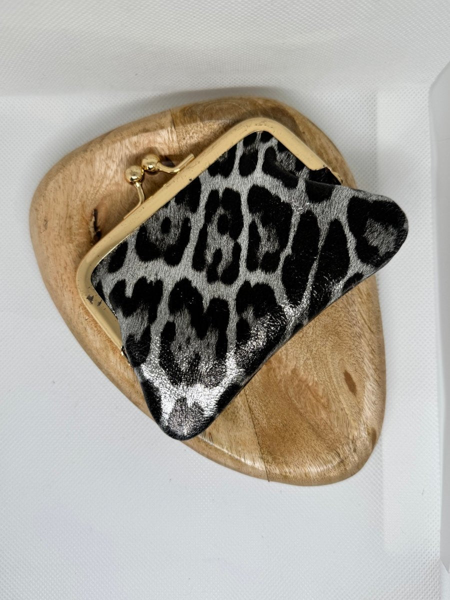 Porte monnaie à fermoir léopard noir gris - C MON DRESSING