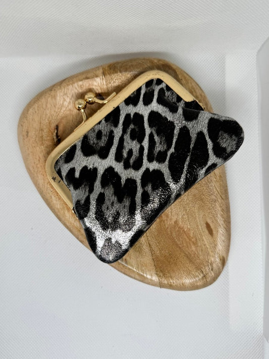 Porte monnaie à fermoir léopard noir gris - C MON DRESSING