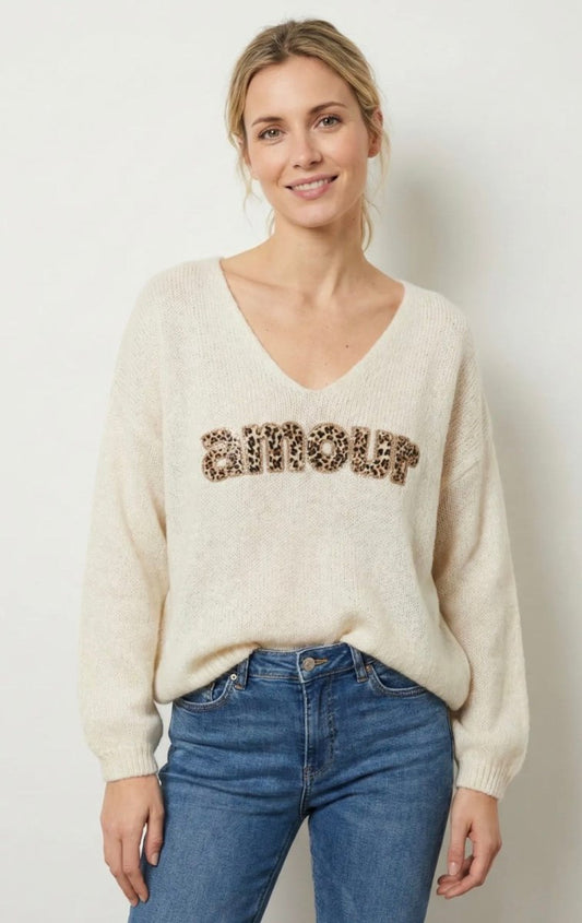 Pull “Amour” léopard - Taille unique 36 - 46 (6 couleurs) - C MON DRESSING