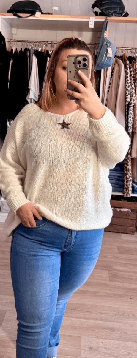 Pull blanc étoile – Taille unique 38 au 52 - C MON DRESSING