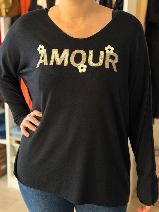 Pull fin noir "AMOUR" – Taille unique 36 - 46/48 - C MON DRESSING