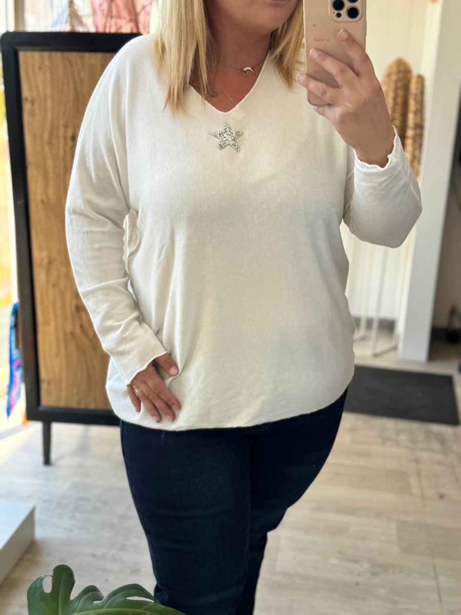 Pull fin uni – Étoile - taille unique 34 - 50 (10 couleurs) - C MON DRESSING