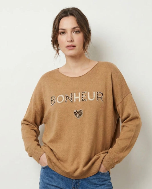 Pull fine maille “Bonheur” léopard - Taille unique 36 - 46 (2 couleurs) - C MON DRESSING