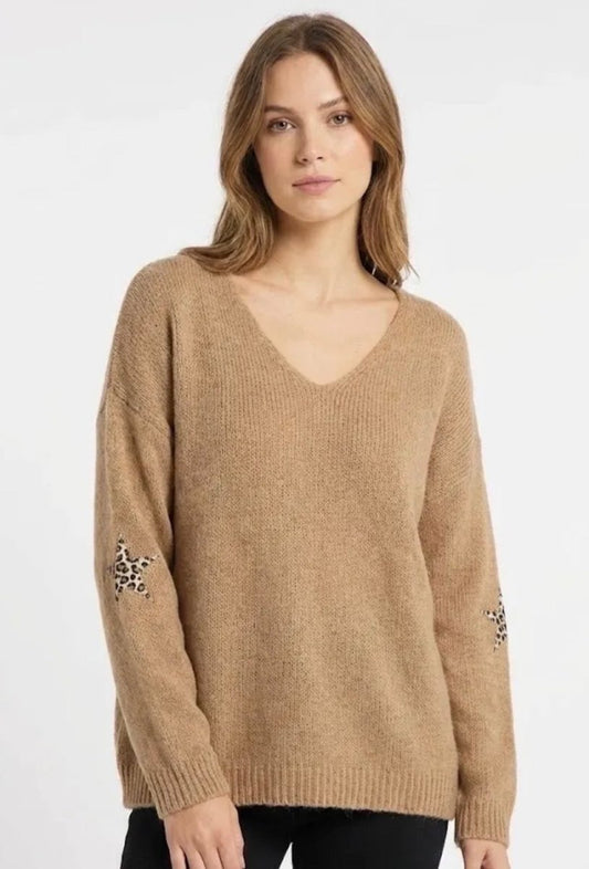 Pull maille doux avec étoiles léopard – Taille unique 36 - 46 (7 couleurs) - C MON DRESSING