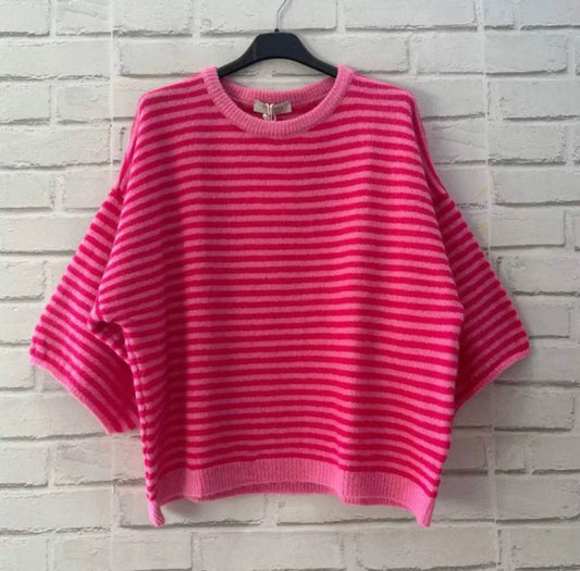 Pull rayé oversize fuchsia - Taille unique 36 - 46 - C MON DRESSING