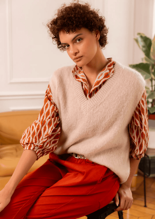 Pull sans manches col V - Taille unique 36 au 46 (2 couleurs) - C MON DRESSING