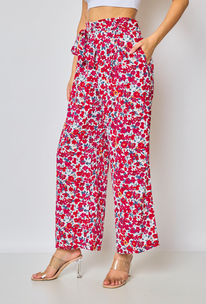 Pantalon fleuri rouge