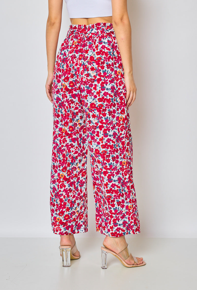 Pantalon fleuri rouge