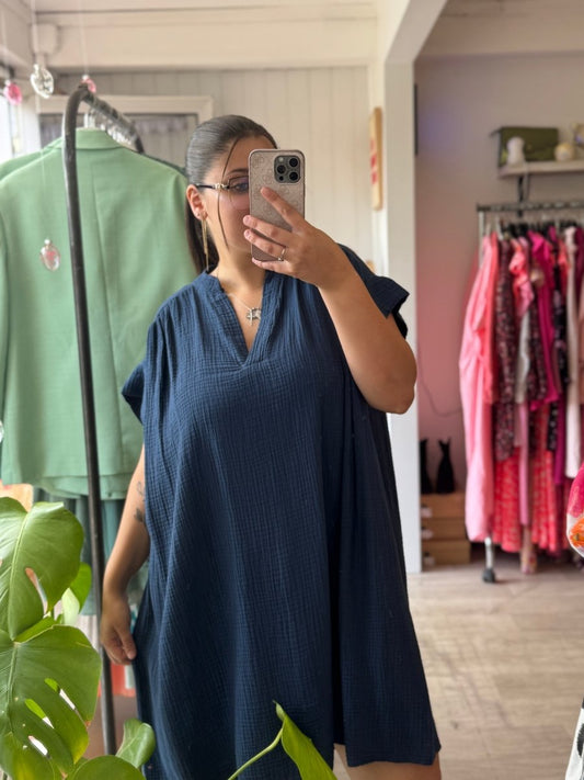 Robe courte gaze de coton bleu marine - Taille unique 36 - 48 - C MON DRESSING