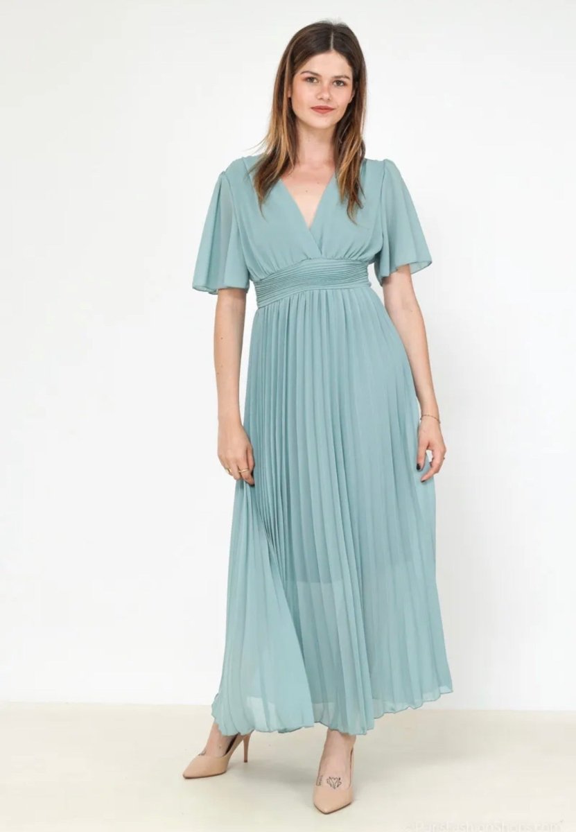 Robe longue plissée céladon - Taille unique 36 - 44 - C MON DRESSING