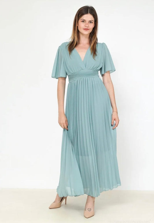 Robe longue plissée céladon - Taille unique 36 - 44 - C MON DRESSING