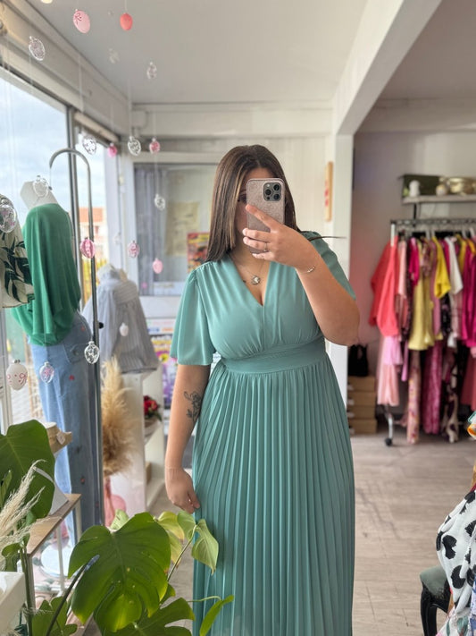 Robe longue plissée céladon - Taille unique 36 - 44 - C MON DRESSING