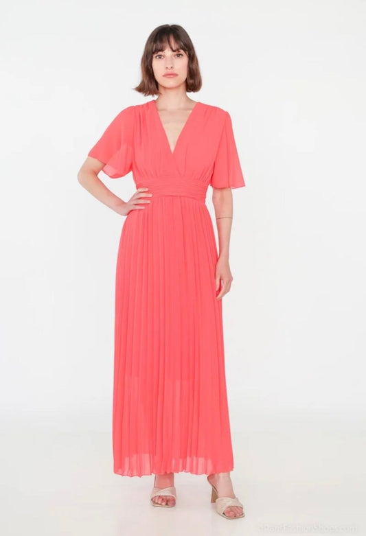 Robe longue plissée corail - Taille unique 36 - 44 - C MON DRESSING