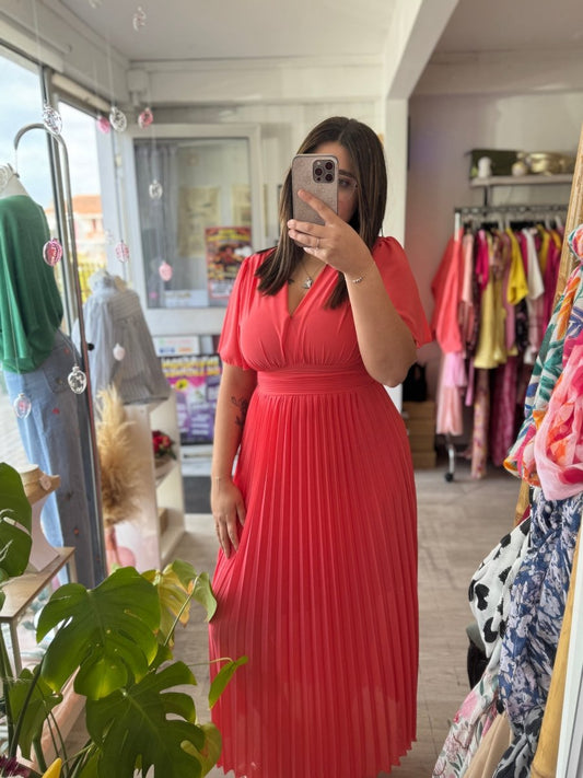 Robe longue plissée corail - Taille unique 36 - 44 - C MON DRESSING