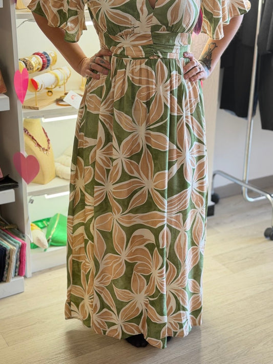 Robe longue verte et marron – Taille S/M et M/L - C MON DRESSING