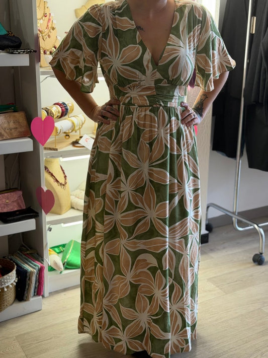Robe longue verte et marron – Taille S/M et M/L - C MON DRESSING