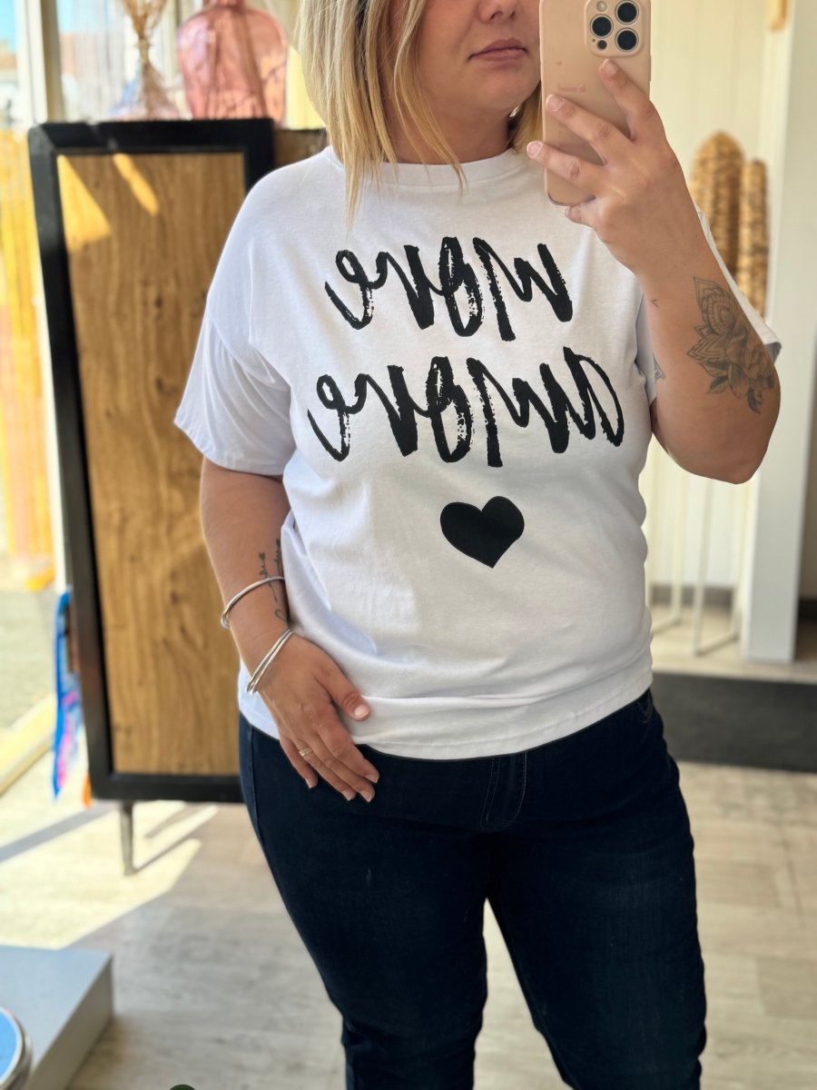 Tee - shirt blanc “More Amore” – Taille unique 34 - 46, style tendance et casual - C MON DRESSING
