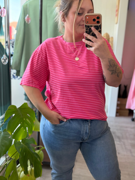 Top rayé rouge/fuchsia - Taille unique 36-44